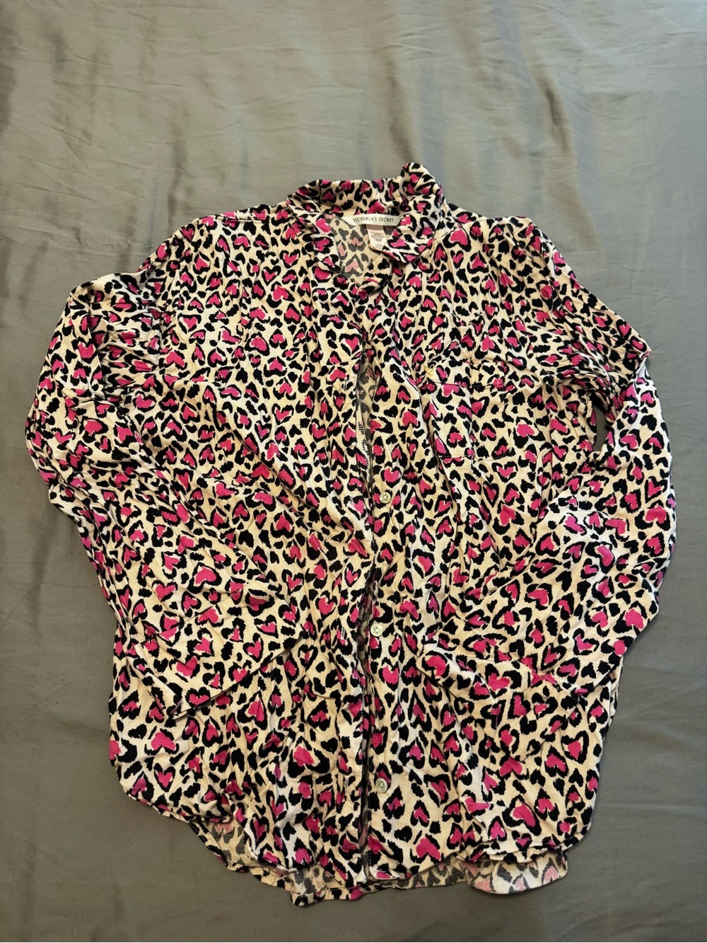 Victoria's Secret Pink and Black Leopard Print Pajama Top